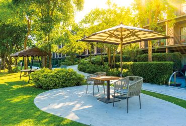 empty outdoor patio chair decoration in garden